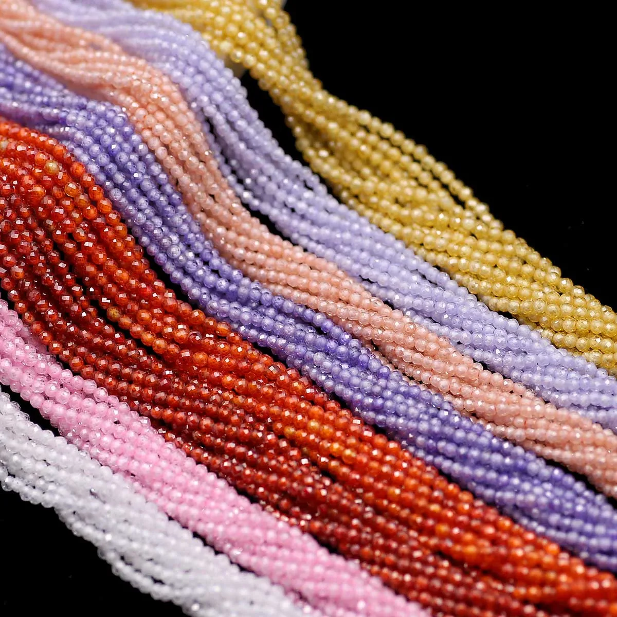 1 Strand 2MM DIY Natural Stone Zircon Faceted Round Loose Beads For Making Women Pendant Bracelet Necklace Jewelry Accessories