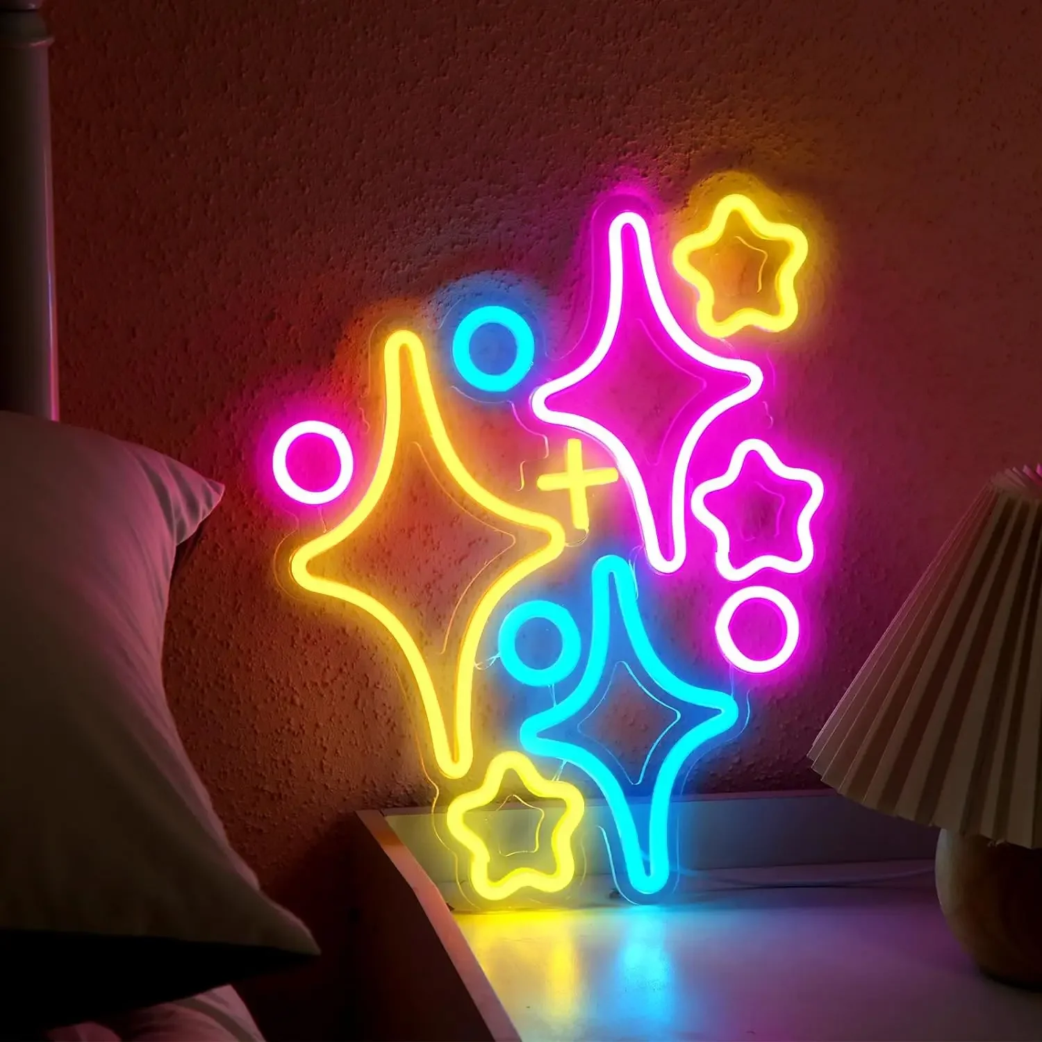 Stars Neon Sign LED Neon Sign for Wall Decoration with USB Dimmable Neon Sign for Different Occasions Like Bar Party