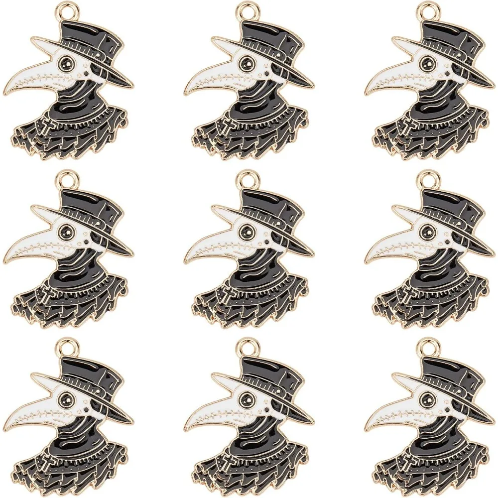 1 Box 24Pcs Gothic Charms Bird Charms Enamel Raven Crow Beak Halloween Doctor Steampunk Black Charm for Jewelry Making Charms