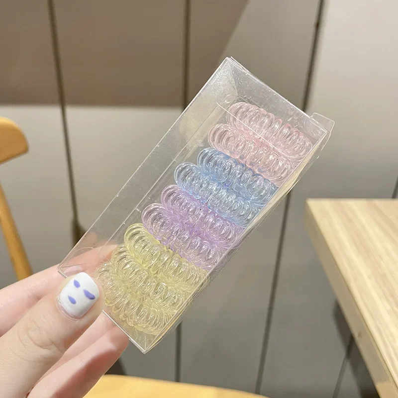 

9Pcs/set Transparent Candy Telephone Coil Hair Ties Silicone Elastic Bands Gentle No Damage Ponytail Holders for Women Girls