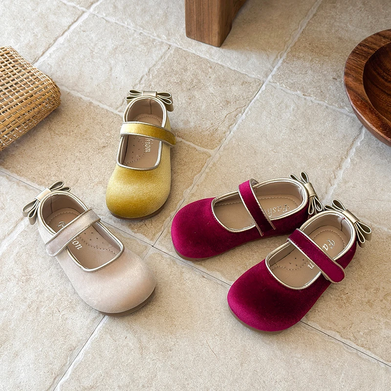 

Spring Velvet Sweet Cute Casual Bows Baby Girls Shoes Non Slip Solid Color High Quality Children Princess Shoes