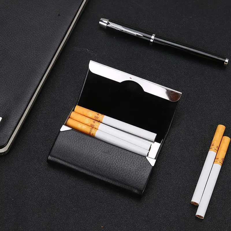 Aluminum Cigar Cigarette Case Tobacco Holder Pocket Box Storage Container Stainless Steel PU Card Smoking Case Accessories