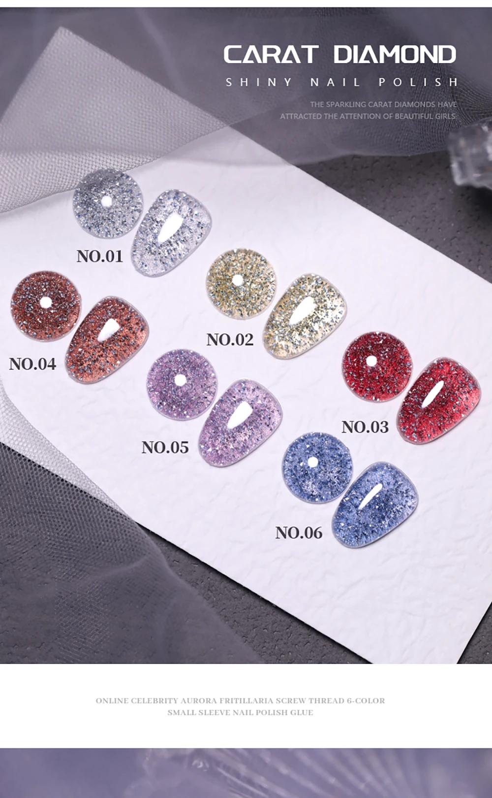 Vendeeni 6 Farben Glitzer-Broken-Diamond-Gel-Nagellack, semi-permanenter, reflektierender UV-Gel-Lack, TPO HEMA-frei – Detail 3
