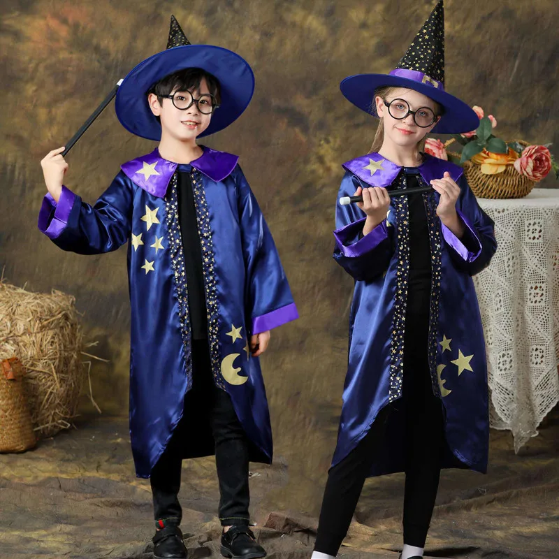 

Halloween Children's Cosplay Costume Girls Boys' Carnival Party Cloak Purim Cos Magician Christmas Mantle Kids Satin Magic Cape