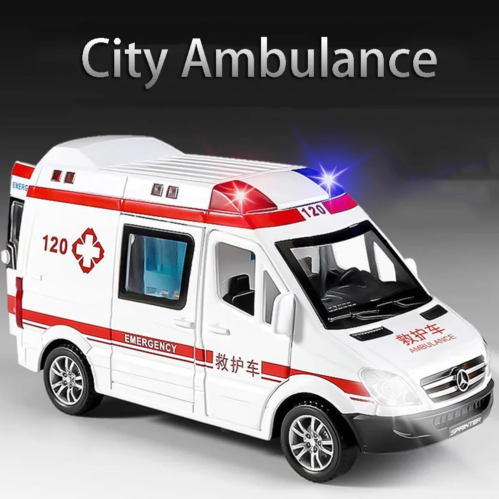 1:36 Scale City Ambulance Model Toy Cars Alloy Diecast SWAT Car Pull Back Sound Light Doors Opened Police Vehicle for Boys Gifts