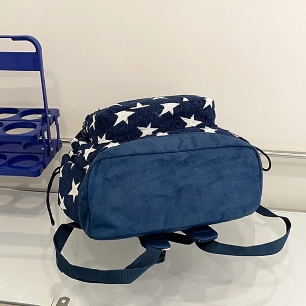 Korean Style Grey Stripes Backpack Lightweight Adjustable Straps Star Printing Backpack Multi-pocket Commuting