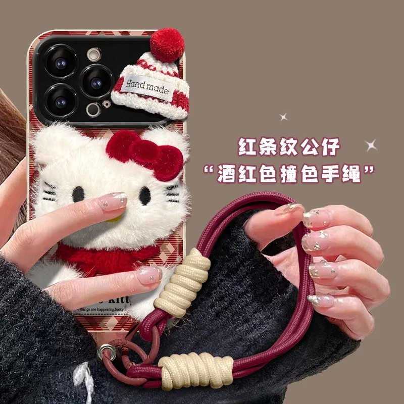 New Cartoon Hello Kitty Plush Toy Iphone Series Phone Case 16 15pro 14 13 12 11PROMax Autumn Winter Cute Silicone Girl Gifts