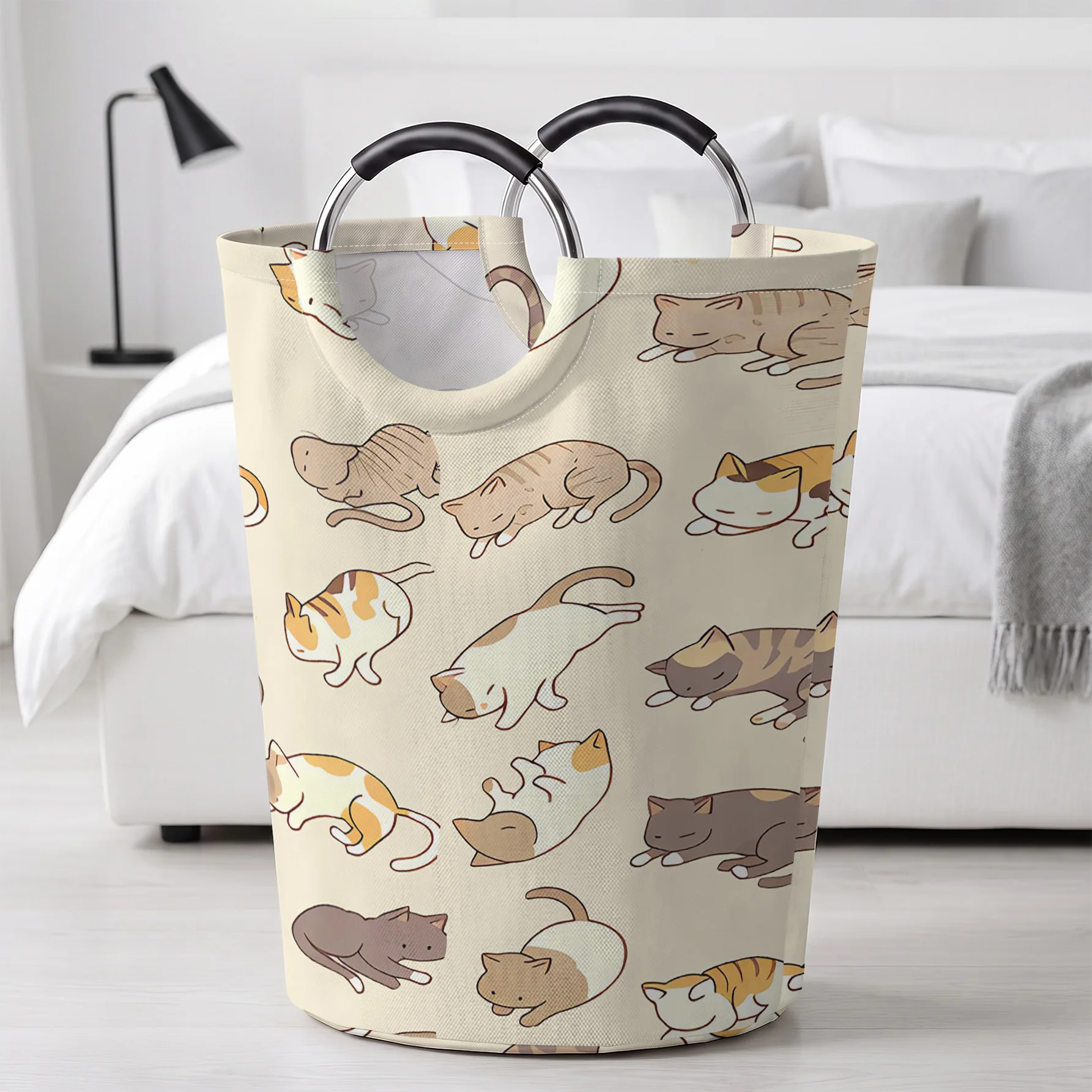 Cartoon Sleeping Cats All Over Print Handheld Storage Basket, For Laundry, Bedroom & Home Sundries Storage