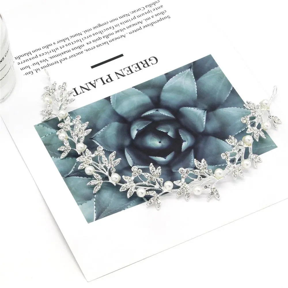 Flower Silver Color Hairband Hair Jewelry Bride Tiara Headband Pearl Rhinestone Women Headband