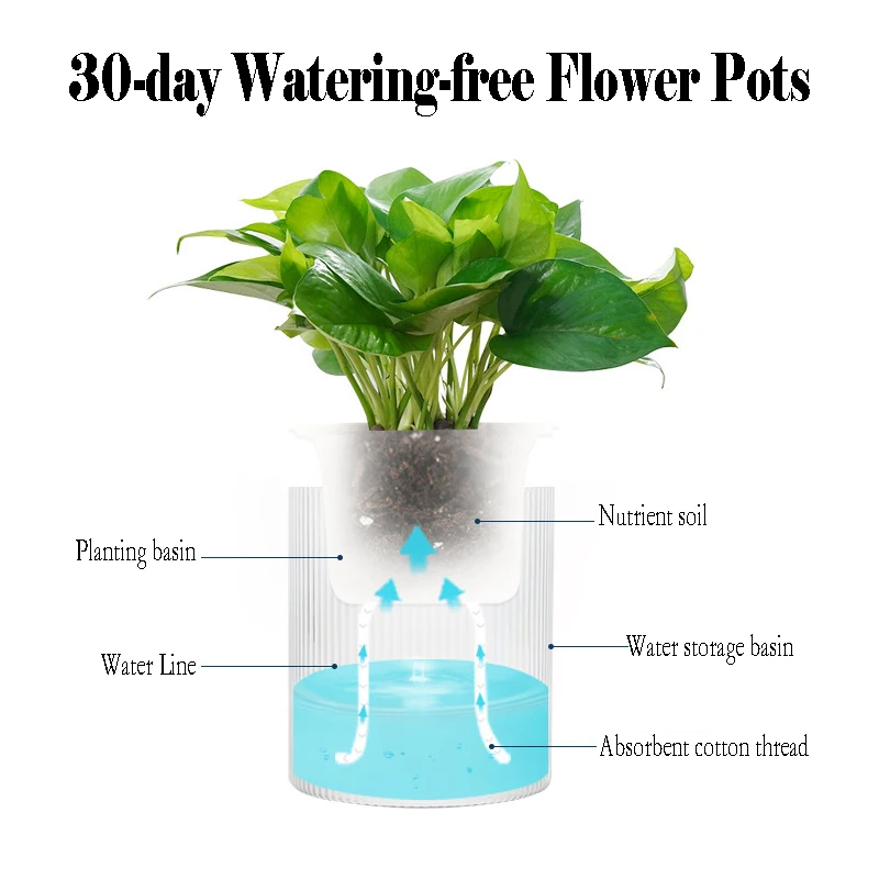 1PS Lazy Water-free Hydroponic Transparent Plastic Automatic Water Absorption Water Storage Flowerpot Gardening Planting Special