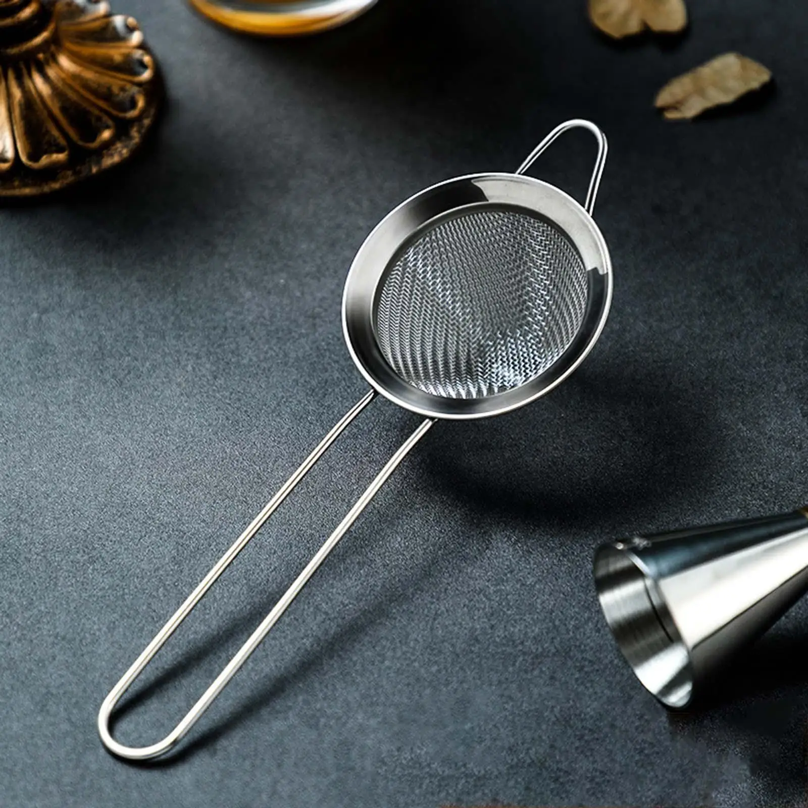 Small Stainless Steel Mesh Strainer Long Handle Metal Colander for Kitchen Tea Infuser Yogurt Cocktail