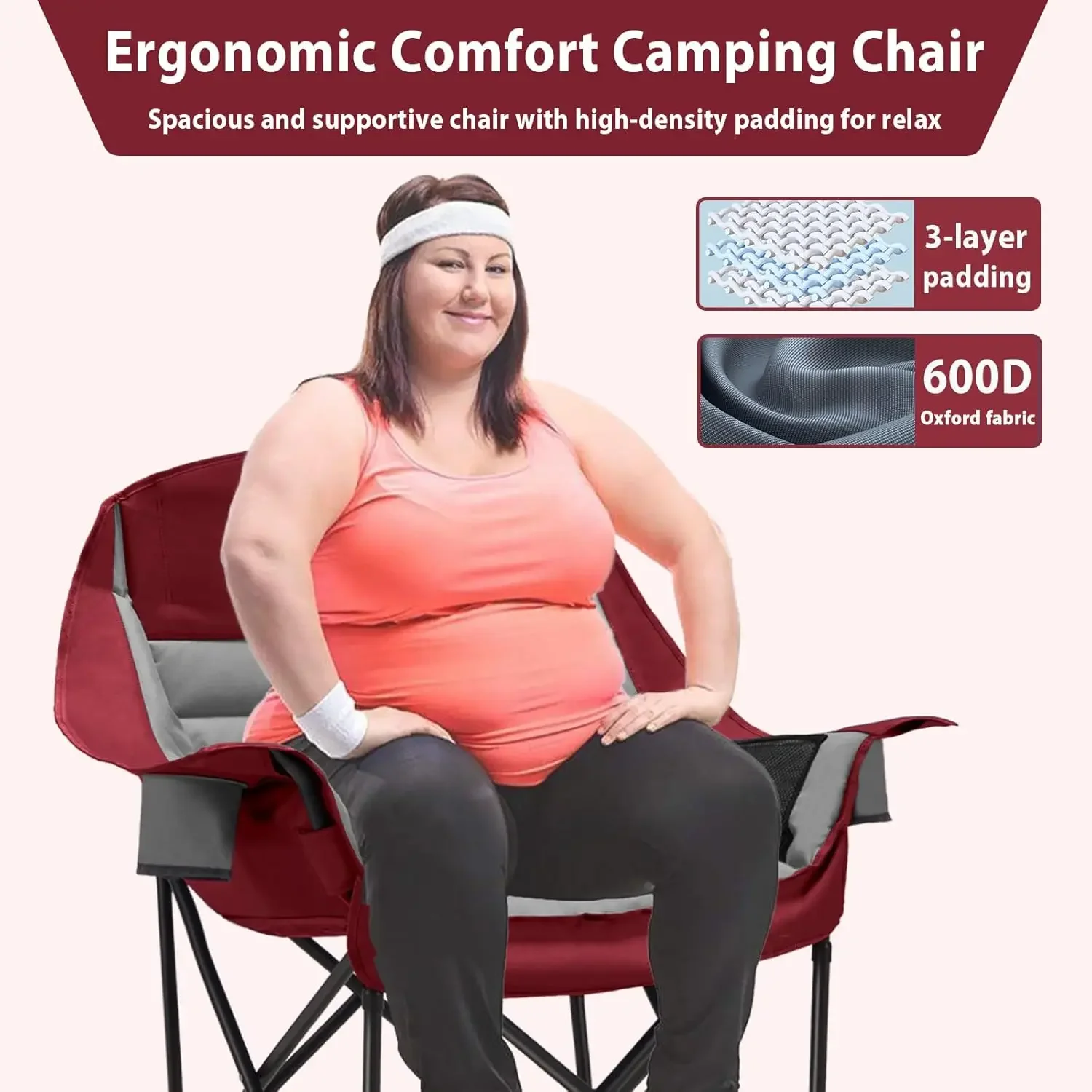 Camping Chair, Portable Folding Camping Chairs with Side Pocket, Cup Holder and Carry Bag, Heavy Duty Outdoor Camping Chairs