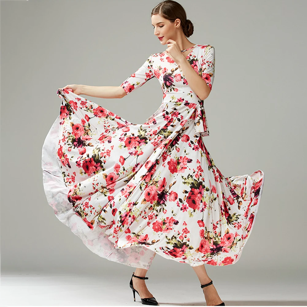 Costume da valzer Abito lungo nero Occasioni formali Manica corta Flamenco Girocollo Sala da ballo Abito da spettacolo blu