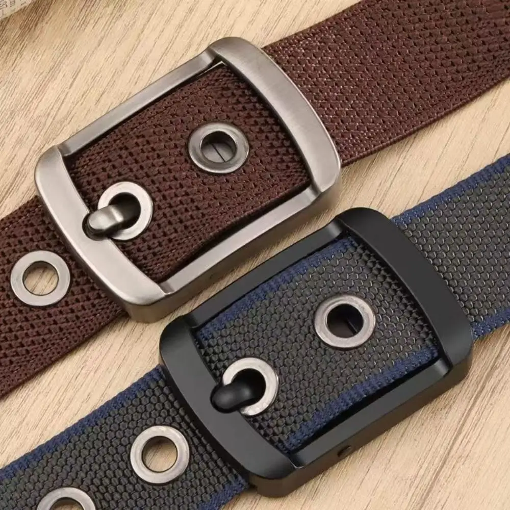 120cm Length Nylon Waist Belt Double Sided Lightweight Casual Trouser Belt Rotatable Pin Buckle Adjustable Reversible Belt