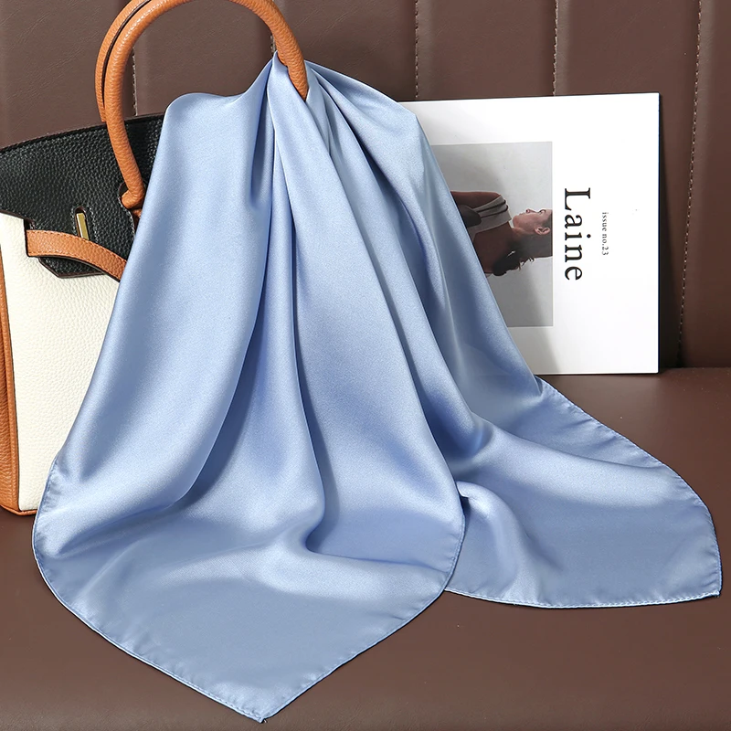 New Luxury Brand Satin Square Scarf Print Hair Ribbon Fashion Scarf for Women Neckerchief Bandana Solid Colors Shawl Headband