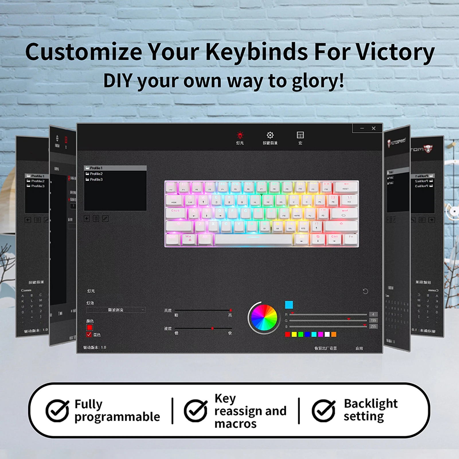 

Motospeed SK62 BT Wireless Mechanical Keyboard 61-Key RGB Backlight Blue Switches with Macro Drive for PC/Laptop Gaming