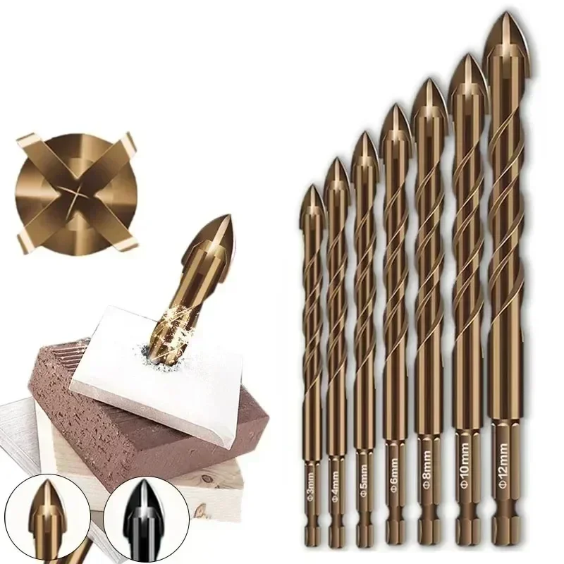 

4/7/10 шт., набор крестообразных шестиугольных кобальтовых спиральных сверл, открывалка для отверстий 3 мм-12 мм, треугольная бита из твердого сплава, многофункциональный инструмент для сверления