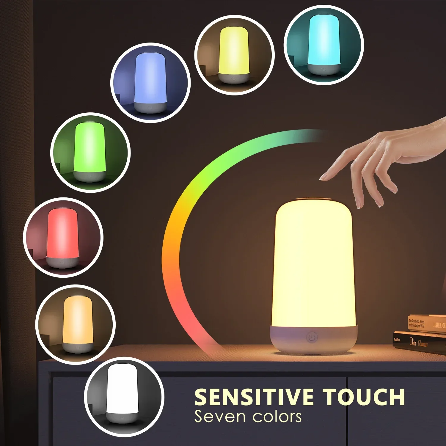 Smart Night Light Touch LED Table Lamp RGB 3600mAh Battery Rechargeable Bedside Lamp For Children Bedroom Decoration