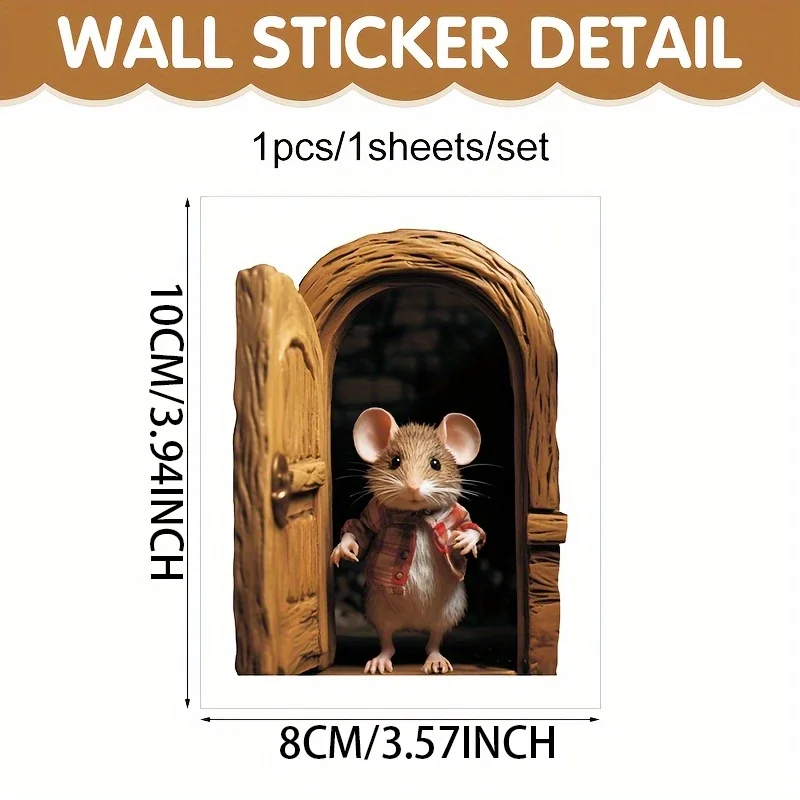 ملصق حائط بفتحة ماوس ثلاثية الأبعاد غريب الأطوار - تصميم رائع مطلي باللون الأحمر للماوس، سهل الاستخدام ملصق PVC قابل للفصل لغرفة المعيشة