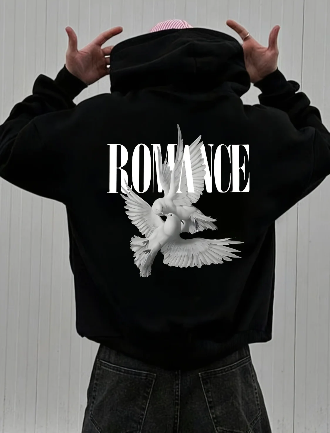 Fashionable men's autumn peace dove letter print comfortable soft hooded sweatshirt outdoor casual top