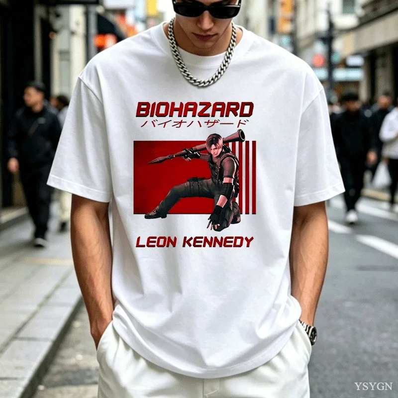 Retro Leon Kennedy T-shirts Man Graphic T Shirts Casual Printed Short Sleeve Tshirt Cotton Comfortable Round Neck Tees Men's