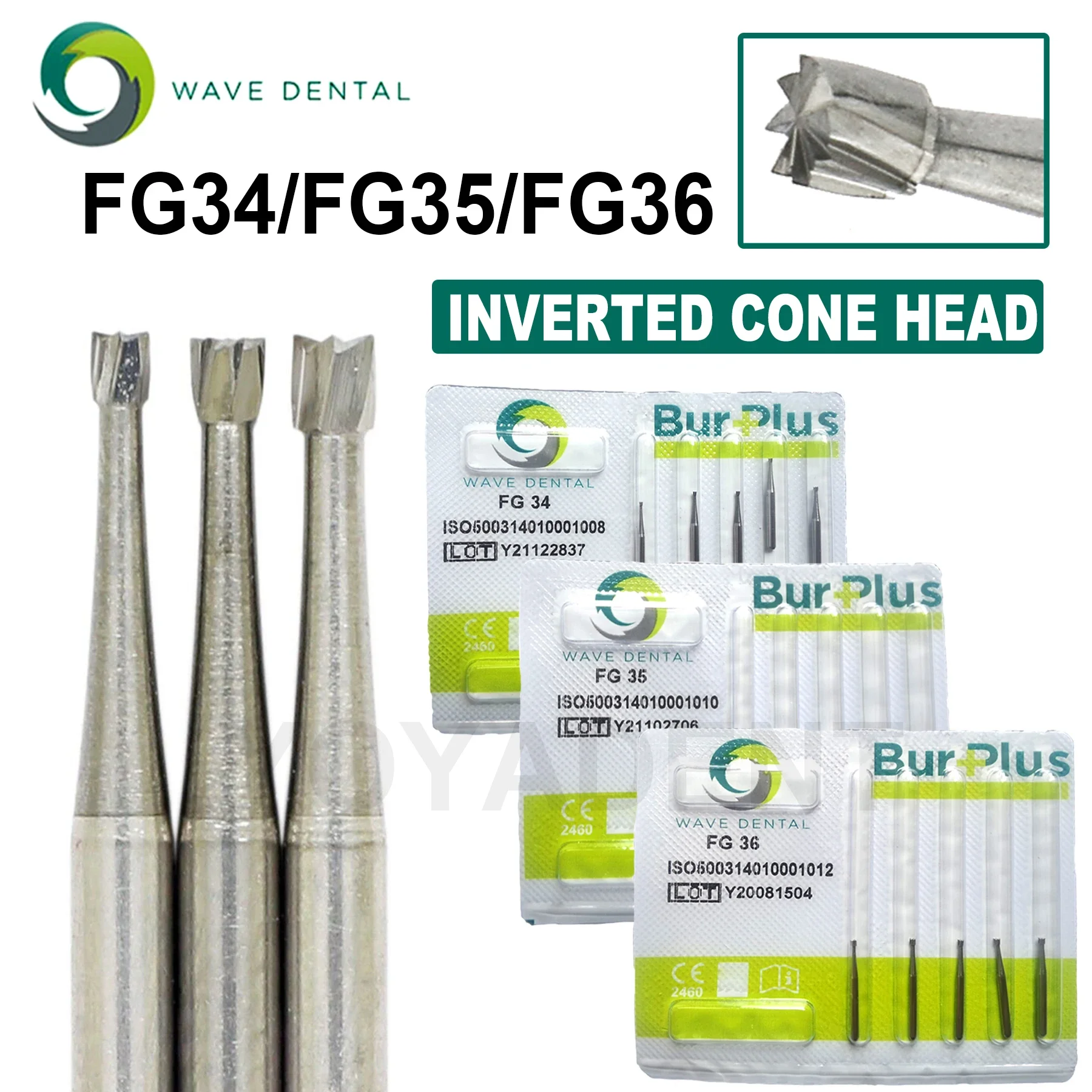 WAVE Dental Tungsten Carbide Burs Inverted Cone Head High Speed Bur Dentistry Strawberries 5Pcs/Pack