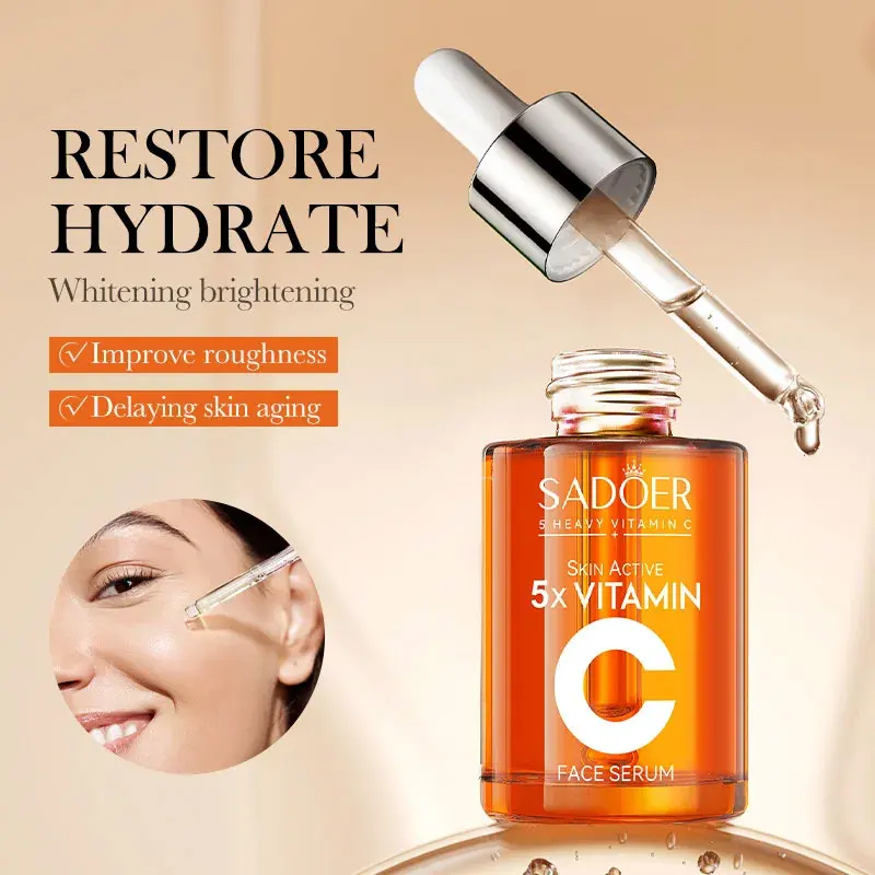 Soro hidratante de vitamina c, 5 funções, essência de reparo hidratante facial, encolher poros, brilho, produtos coreanos para cuidados com a pele