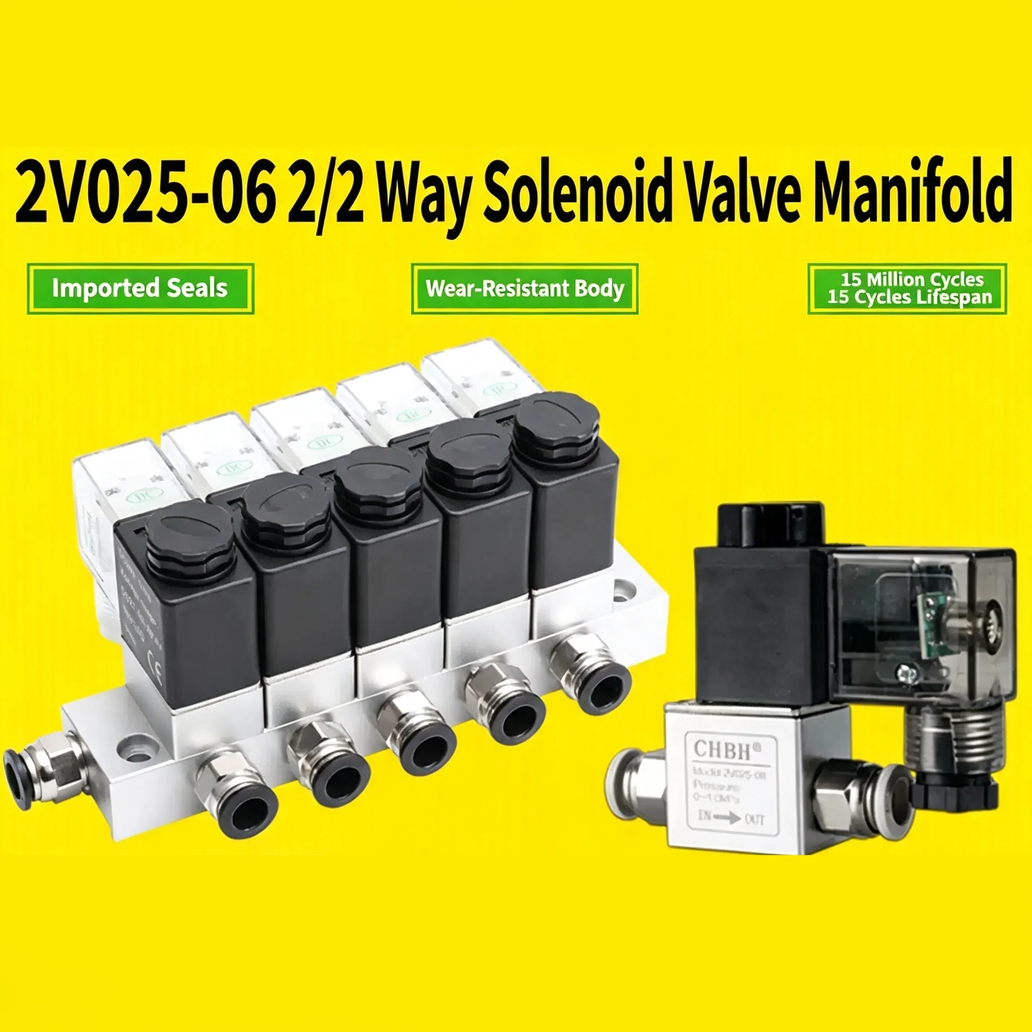 Pilot-Operated AC/DC Single Coil Normally Closed Pneumatic Solenoid Valve 5/2 Way Electric Air Valve 2V025-06 1/4 Inch for 12V 2
