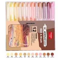 12 Colors Skin Tone Markers Pens,Nylon Soft Head Acrylic Markers,Waterproof Pen Soft Brush Nib Skin Color Figure Painting School