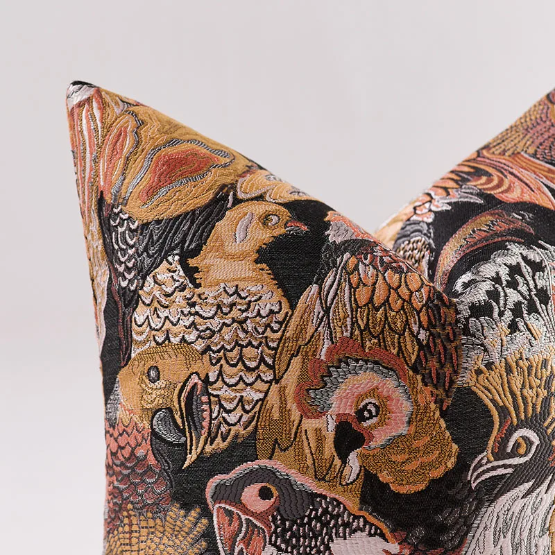 American Style Pillow Case Luxury Jacquard Cushion Cover 18*18 20*20 Quality Parrot Floral Design Pillow Cover Decor Pillowcase