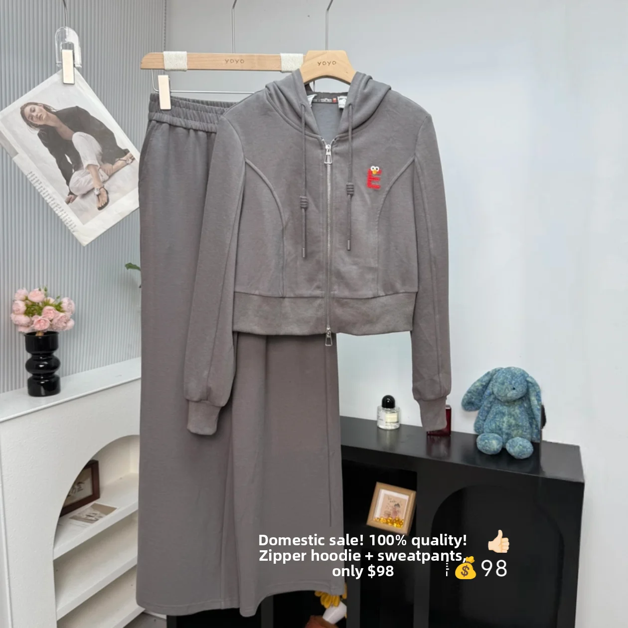 

Spring Autumn Letter Embroidery ort Hoodie Wide Leg Pants Two Piece Set Sportswear Women's Long Sve Zipper Hooded Jaet