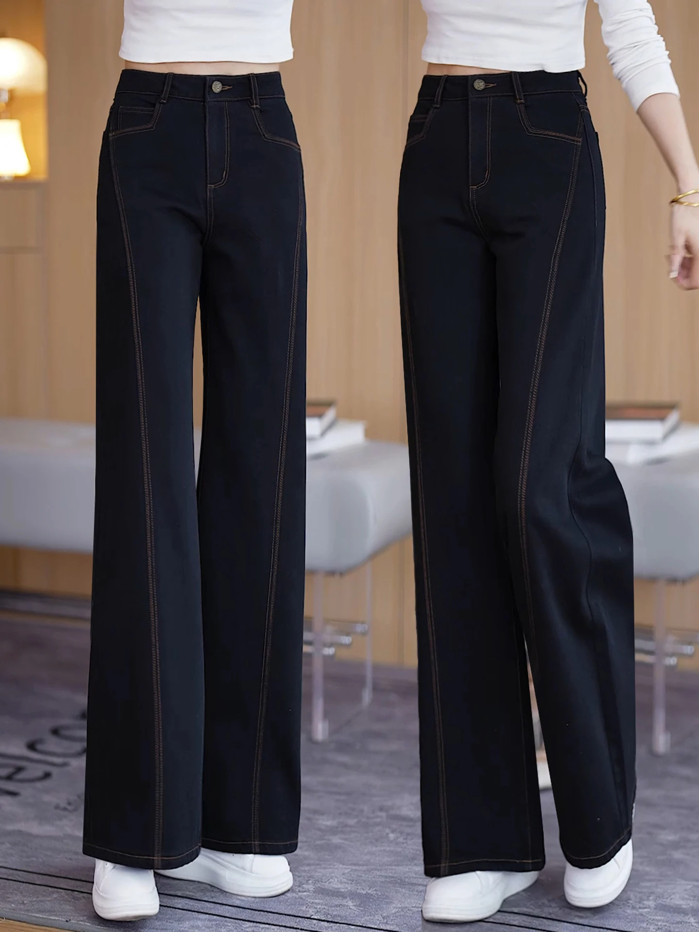 

Джинсы женские Deep Blue с высокой талией, широкими штанинами, прямые, повседневные, весна-осень, новый стиль, маленький размер, свободные, стройнящие