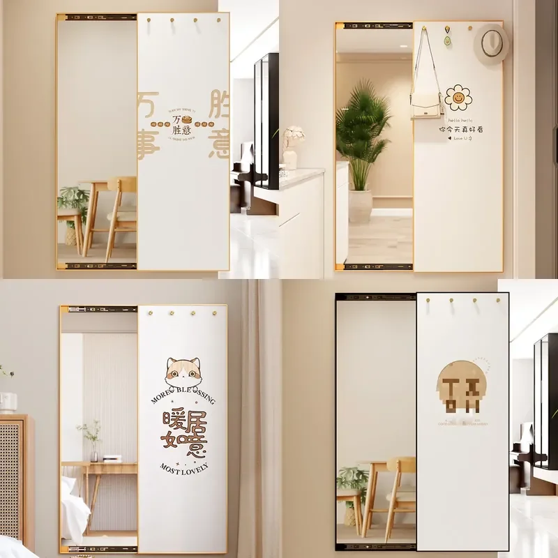 For Hidden Fitting Mirror Push Pull Invisible Full Length Wall Mounted High End Mirror with Coat Rack Household Bedroom