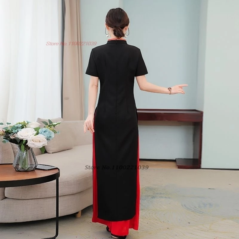 2024 traditional vietnam aodai dress+pants set flower embroidery dress ao dai improved qipao dress elegant banquet party dress