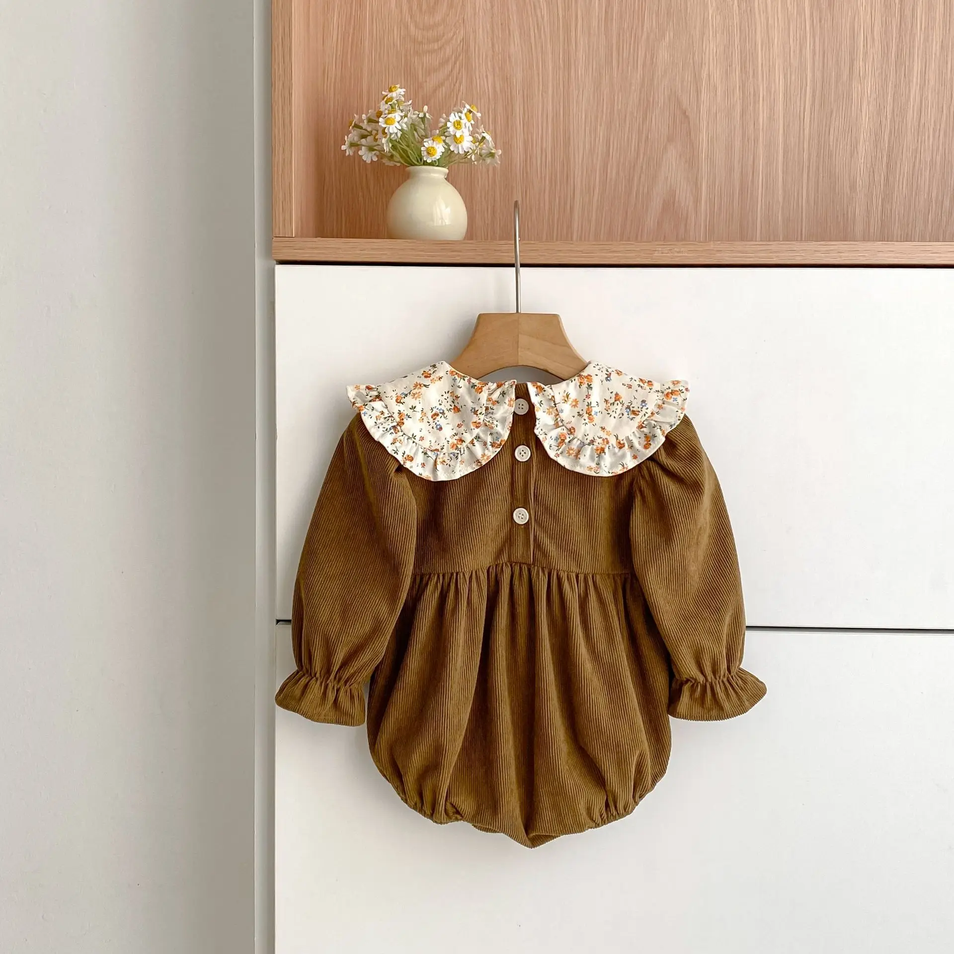 Frühling Vintage Neugeborenen Baby Mädchen Strampler Cord Baby Strampler Infant Floral Body Kleinkind Onepiece Baby Kleidung – Detail 10