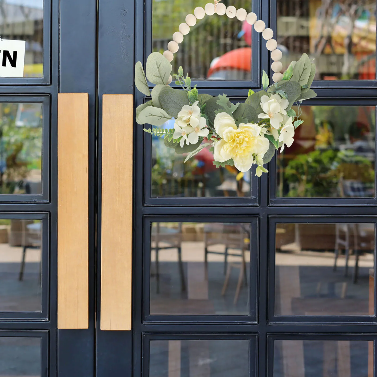 

1Pcs Emulation Flower Wreath Wood Beads Design Fresh Style Home Wall Decor Creative Hanging Decoration Wedding Garland