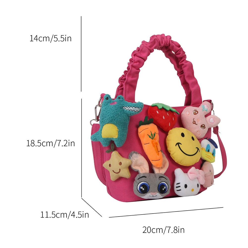 Women Cute Sling Bag Adjustable Strap Large Capacity Crossbody Bag Versatile Funny Pleated Handles Patchwork Toy Figure Tote Bag