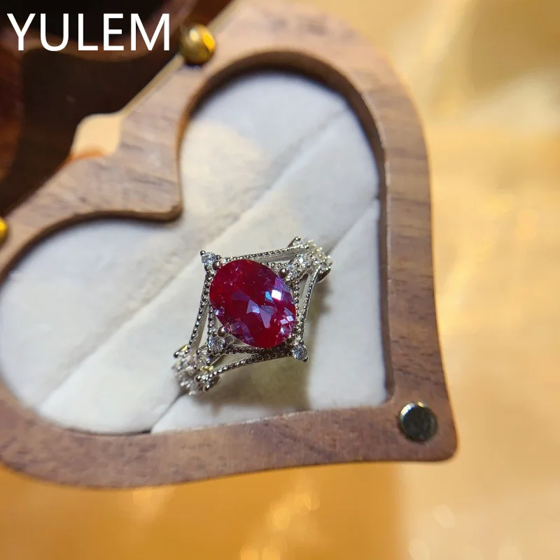 S925 Sterling Silver Engagement Ring Alexandrite Ring Pear Shape 7x9mm Birthstone Women's Ring Gifts