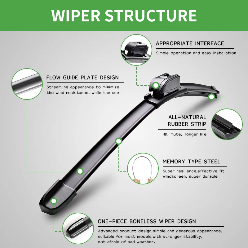 Wiper Blades Front Windshield Wipers J Hooks U Type for Universal Car All-seasons Durable Stable Car Accessories