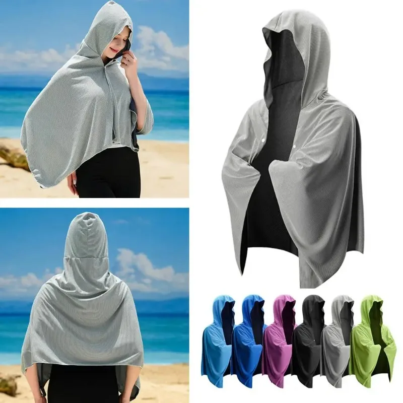 60*140cm Ice Cool Towel Beach Poncho Cover Up Quick Dry Super Absorbent Oversized Hoody Towel Wrap For Swimming Beach Pool Party