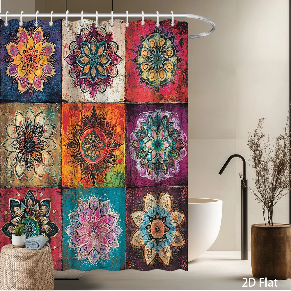 

Vibrant Mandala Flower Shower Curtain – Colorful Boho Bath Decor, 59x70.8in & More Sizes, Easy to Clean