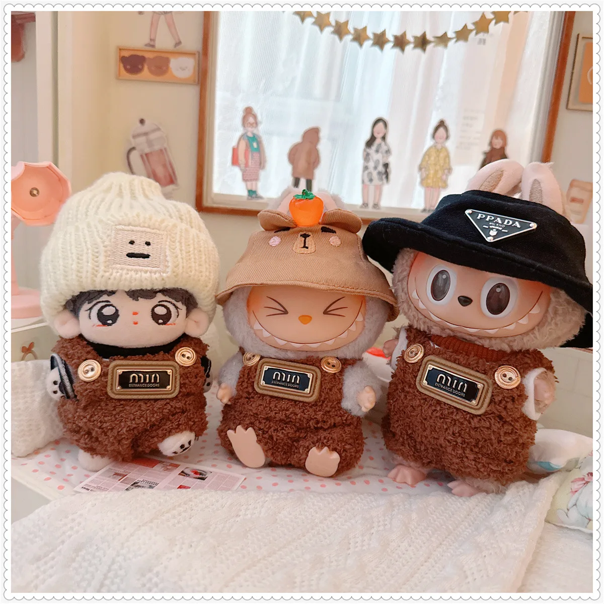 10cm Kawaii Brown Capybara Hat pajacyki zestaw dla małych lalek miękki pluszowy DIY element ubioru śliczne ubranka dla lalki Idol dla dziewczynek