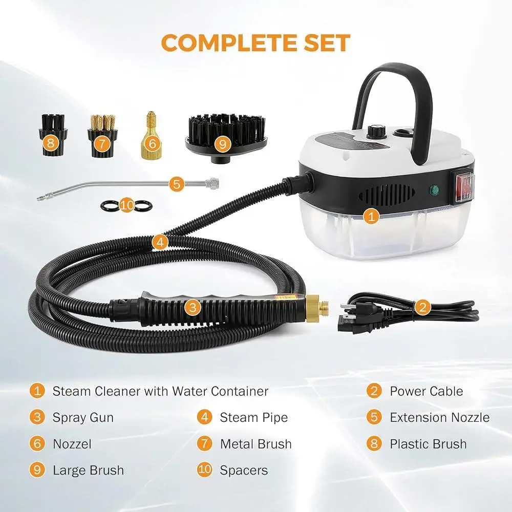 2500W Handheld Steam Cleaner High Pressure Portable Auto Detailing Steam Machine High Temperature Cleaning Kit with Water Tank