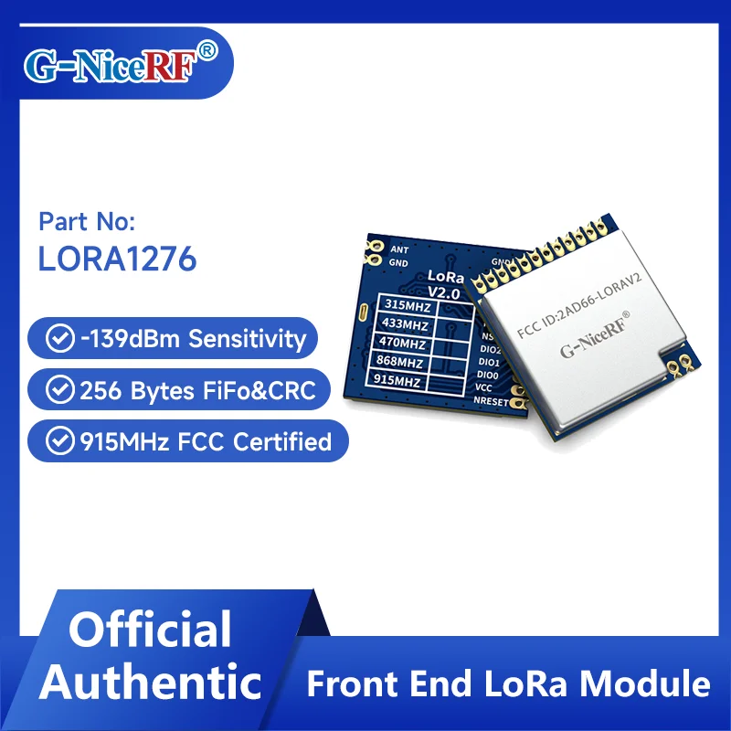 

G-NiceRF| 2PCS LORA1276 FCC ID Certified 868/915MHz 100mW SX1276 4KM High Sensitivity Front End LoRa Module SPI Interface