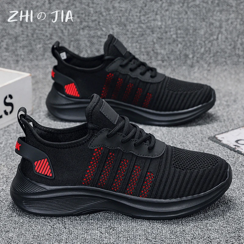 Knitted Sports Shoes Men's Mesh Breathable Oversized Running Shoes Summer Lightweight and Comfortable Casual Footwear 39-50