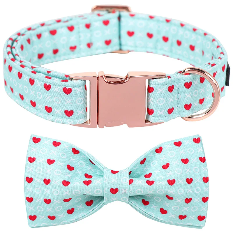 Unique Style Paws Blue Heart Dog Collar, Valentine\'s Day Dog Collar with Bowtie Cute Puppy Necklace for Small Medium Large Dog