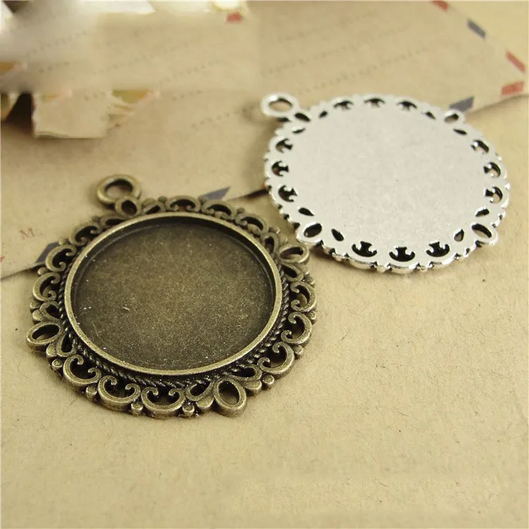 10pcs Antique Pendant Charms 20mm Base Settings Cabochon Cameo Tray Bezel Blank Fit 20mm Cabochons Cameo DIY Jewelry Findings