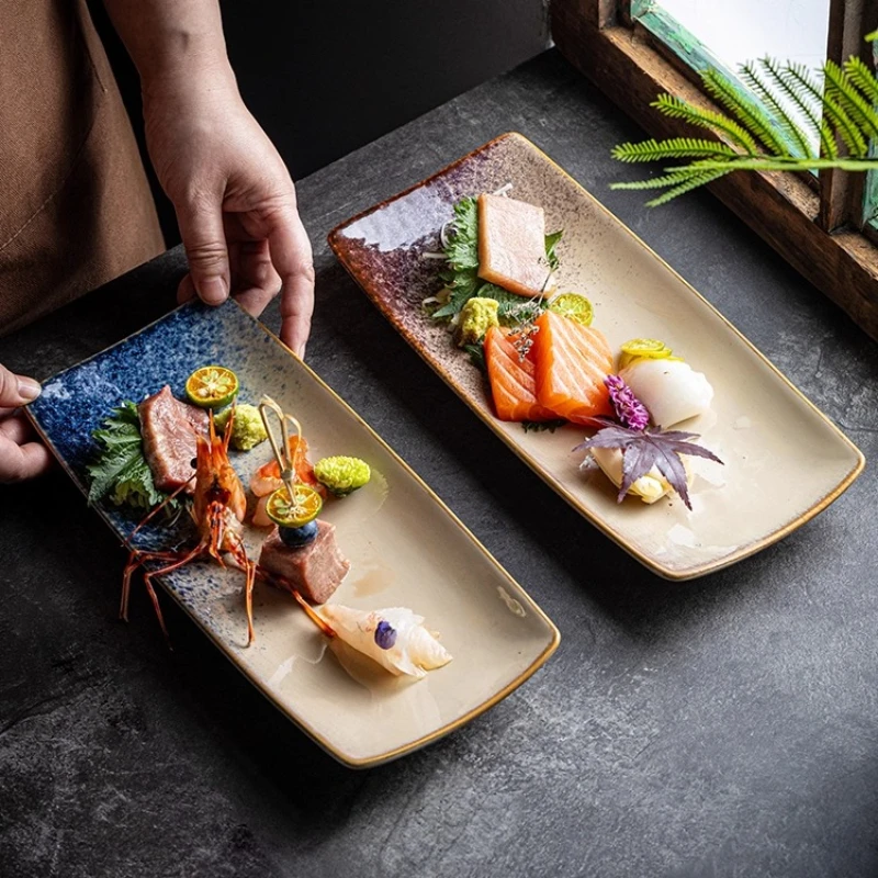 1PC Rectangular Square Plate Japanese Style Fruit Sushi Plate Restaurant Breakfast Snacks Steamed Buns Tableware Household Items