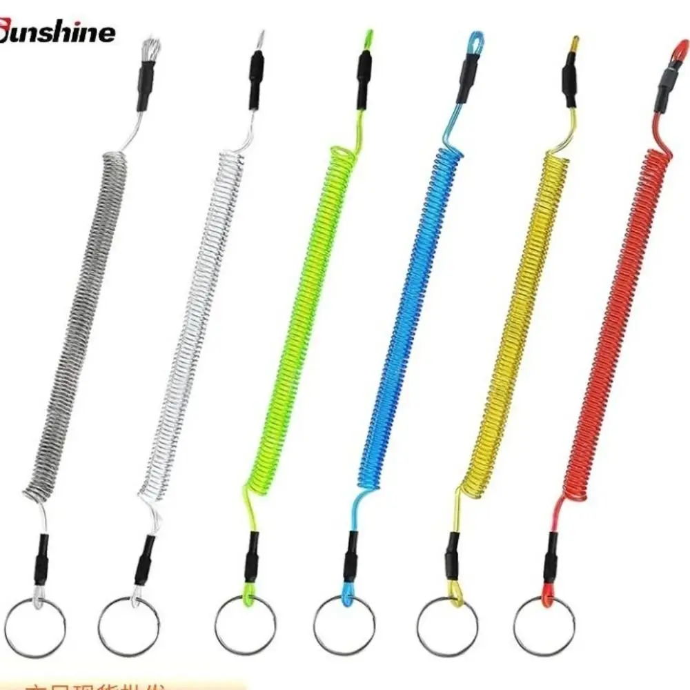 Outdoor Spring Elastic Rope Secure Lock Tackle Hiking Camping Fishing Lanyards Spring Climbing Accessories Phone Keychain