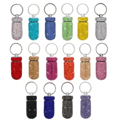 Compact Rhinestones Pills Case Convenient Aluminum Storage Keychain Pills Holder for Travel and Daily Use
